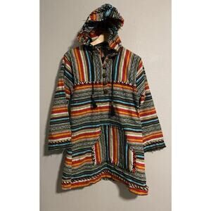Vintage Womens Tunic Size S/M Colorful Aztec Tapestry Hooded Embroidered Boho